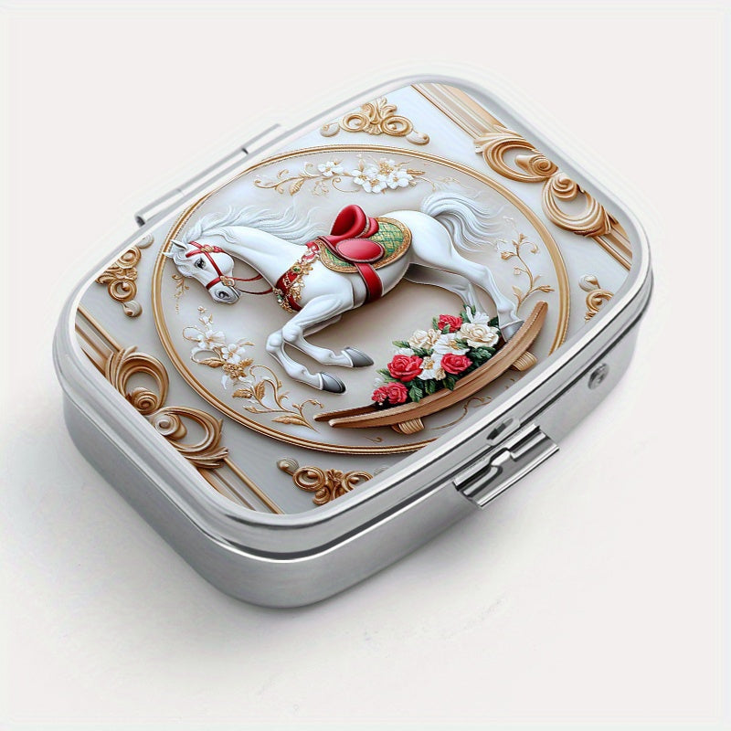 Vintage Rocking Horse Print Pill Organizer Box