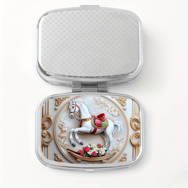 Vintage Rocking Horse Print Pill Organizer Box
