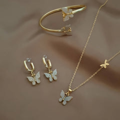 Boho Vacation Jewelry Set for Women Butterfly Necklace Earrings Bracelet