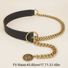 Vintage Inspired Chain Stitching Belt With Adjustable Metal Chain Pendant