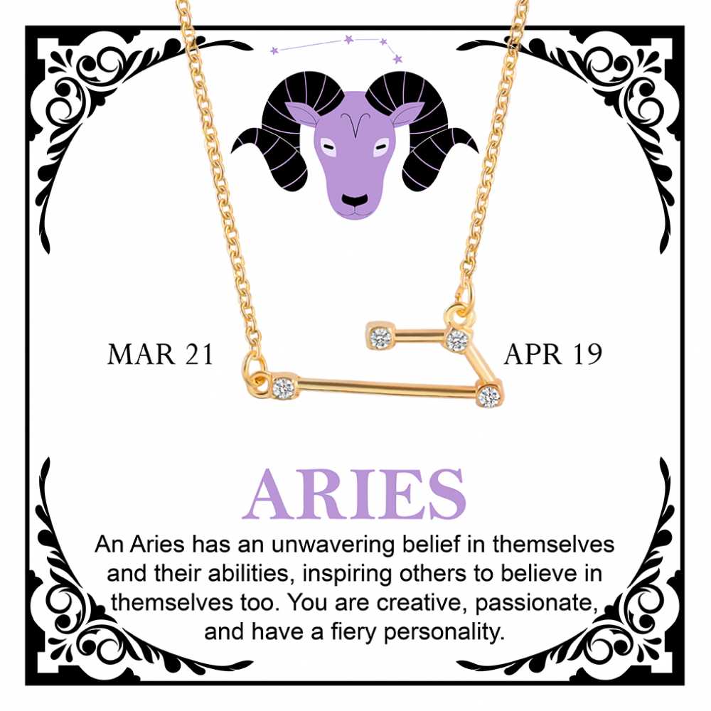 Women's Gold Plated Cubic Zirconia Zodiac Pendant Necklace With Message Card