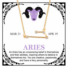 Women's Gold Plated Cubic Zirconia Zodiac Pendant Necklace With Message Card