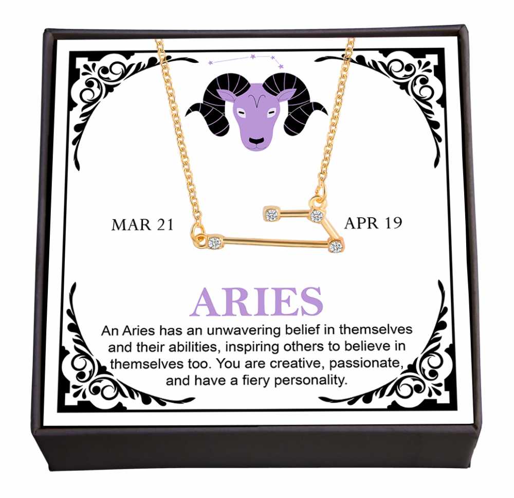 Women's Gold Plated Cubic Zirconia Zodiac Pendant Necklace With Message Card