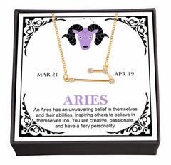 Women's Gold Plated Cubic Zirconia Zodiac Pendant Necklace With Message Card