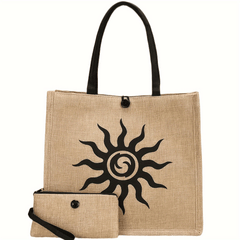2pcs High Heels Pattern Canvas Tote Bag with Wristlet