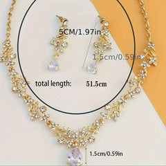 Gold Plated Floral Necklace and Earrings Set with Cubic Zirconia Accents