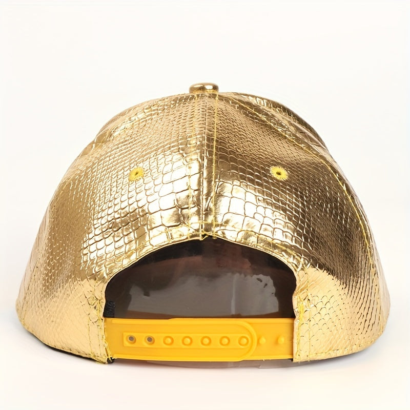 Leather Hip Hop Flat Brim Hat Dollar Point Drill Crocodile Print Baseball Cap