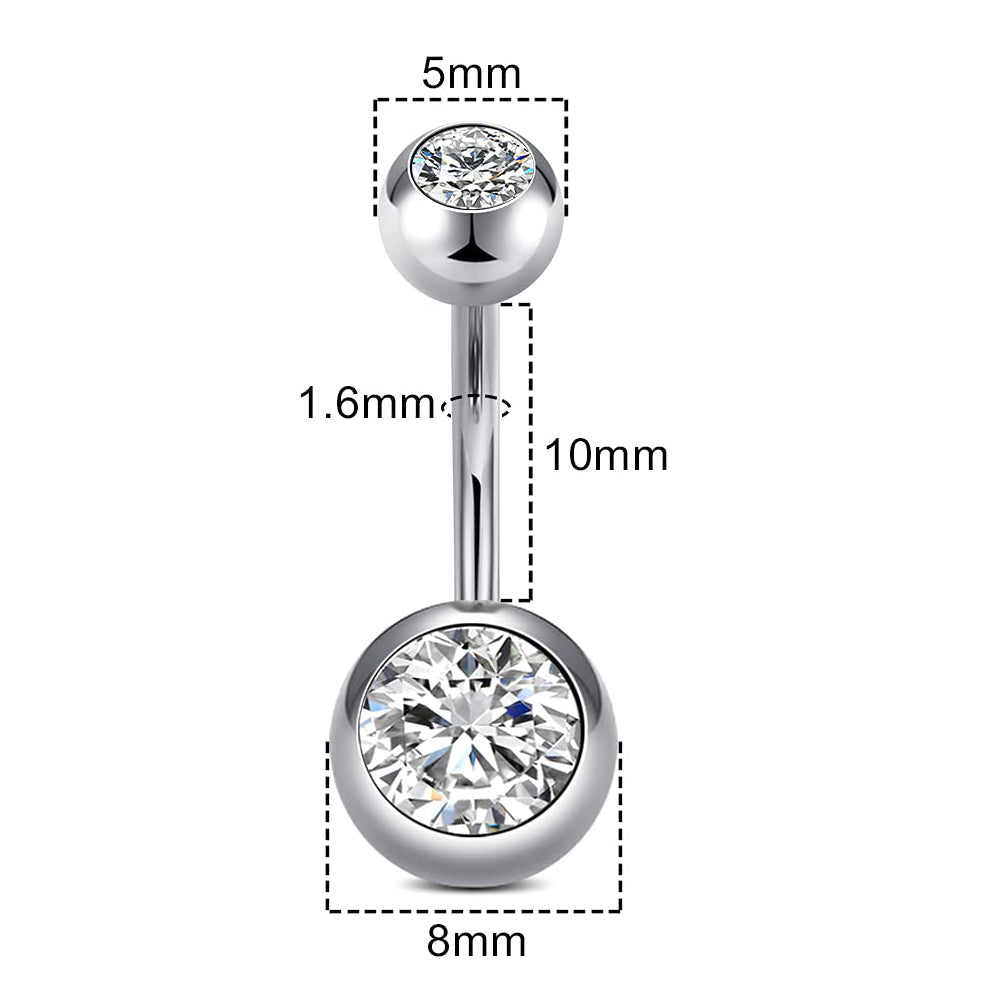 Women's Silver Plated Belly Button Ring With Cubic Zirconia