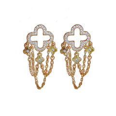 Women's Floral Chain Tassel Drop Earrings With Cubic Zirconia
