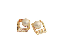 Women's Multi Rope Layered Rhombus Shaped Pearl Stud Earrings