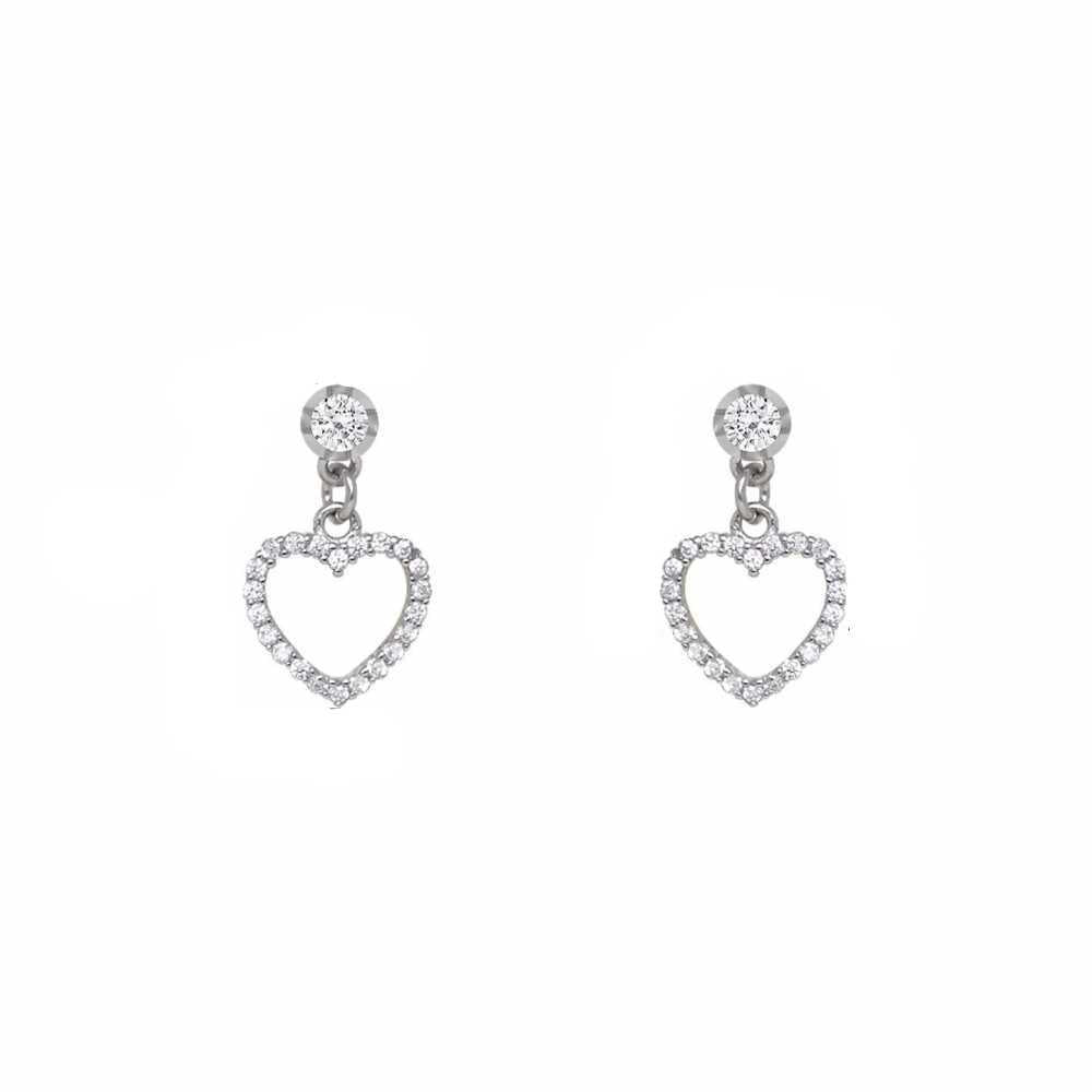 Women's Silver Plated Heart Drop Earring With Zirconia