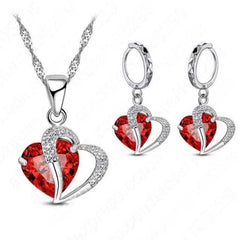 Women's Cubic Zirconia Heart Pendant Necklace And Earring Set with Personalized Wife Message Card