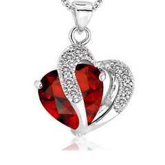 Women's Cubic Zirconia Heart Pendant Necklace And Earring Set with Personalized Wife Message Card