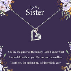 Women's Silver Plated Heart Pendant Necklace With Message Card To My Sister