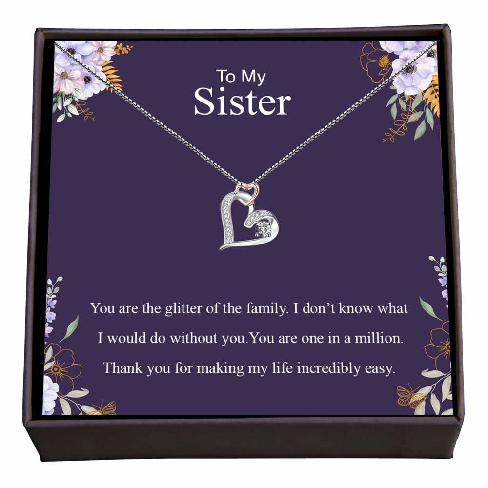 Women's Silver Plated Heart Pendant Necklace With Message Card To My Sister