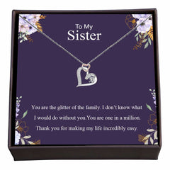 Women's Silver Plated Heart Pendant Necklace With Message Card To My Sister