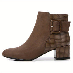 Women's Chunky Heeled Ankle Boots with Buckle Strap