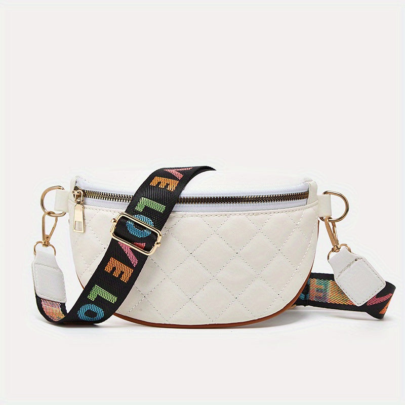 Quilted Wide Strap Chest Bag PU Leather Crossbody Bag