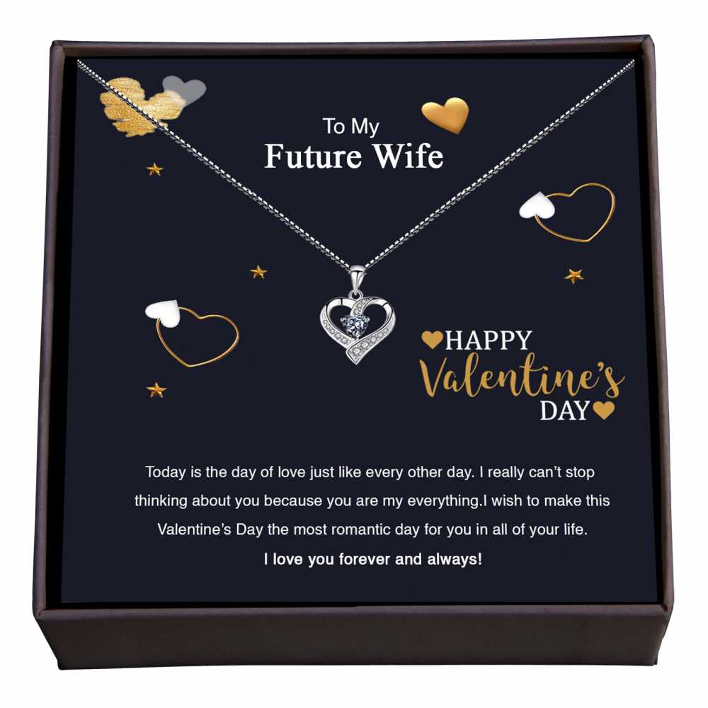 Women's Silver Plated Zirconia Heart Pendant With To My Future Wife Valentine's Message Card