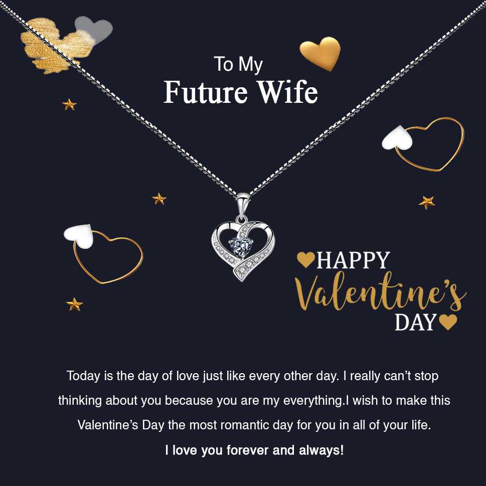 Women's Silver Plated Zirconia Heart Pendant With To My Future Wife Valentine's Message Card