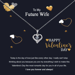 Women's Silver Plated Zirconia Heart Pendant With To My Future Wife Valentine's Message Card