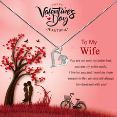 Women's Silver Plated Heart Pendant Necklace With Message Card To My Wife