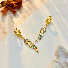 Women's Gold Plated Bohemian Drop Feather Hoop Earrings