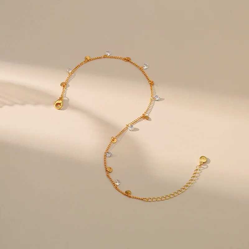 Women's Gold Plated Bead Drop Anklet With Cubic Zirconia