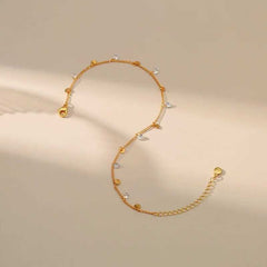 Women's Gold Plated Bead Drop Anklet With Cubic Zirconia