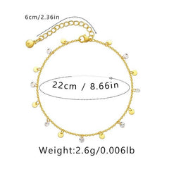 Women's Gold Plated Bead Drop Anklet With Cubic Zirconia
