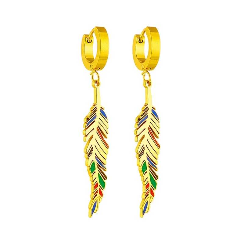 Women's Gold Plated Bohemian Drop Feather Hoop Earrings