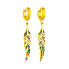 Women's Gold Plated Bohemian Drop Feather Hoop Earrings