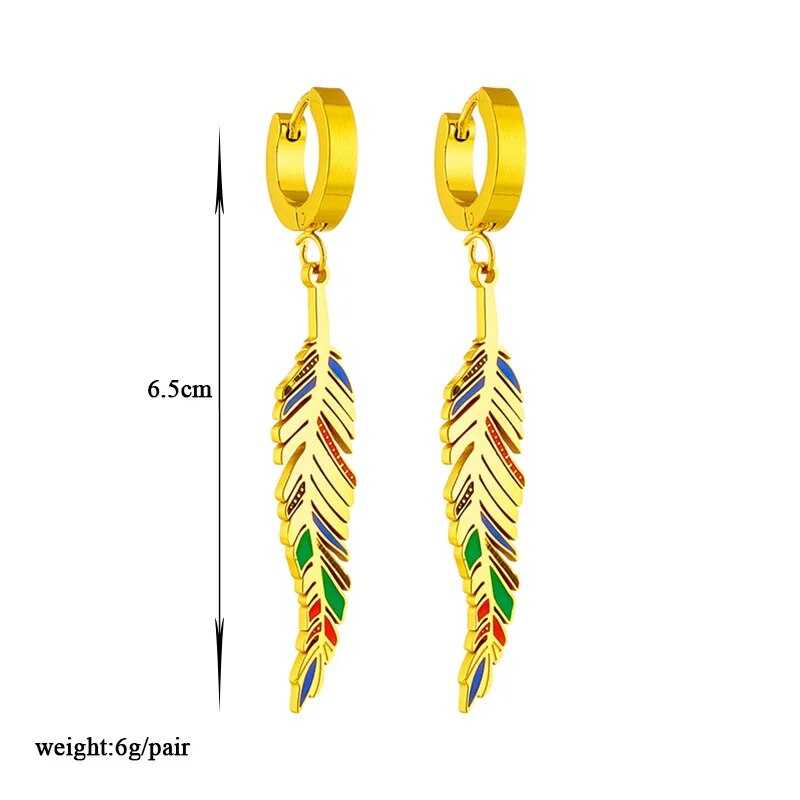 Women's Gold Plated Bohemian Drop Feather Hoop Earrings