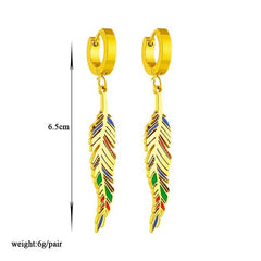 Women's Gold Plated Bohemian Drop Feather Hoop Earrings