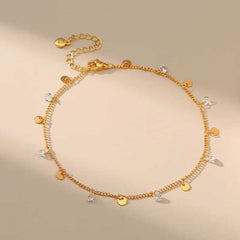 Women's Gold Plated Bead Drop Anklet With Cubic Zirconia