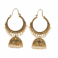 Women's Gold Plated Faux Pearl Tassel Drop Dangle Earring