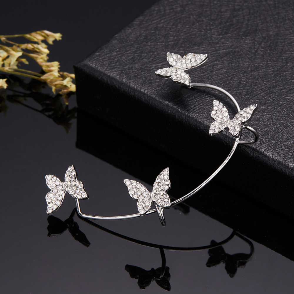 Women's Silver Plated Zircon Cuff Wrap Butterfly Crawler Earring