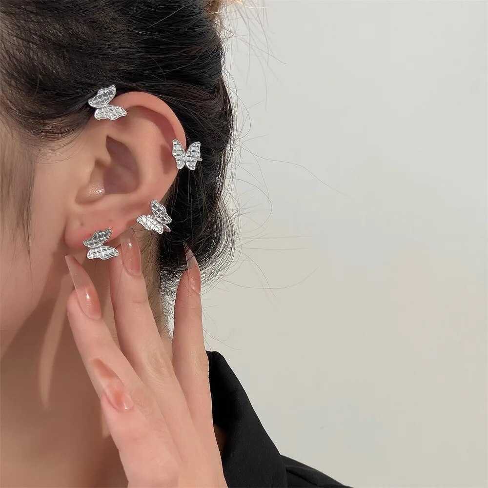 Women's Silver Plated Zircon Cuff Wrap Butterfly Crawler Earring