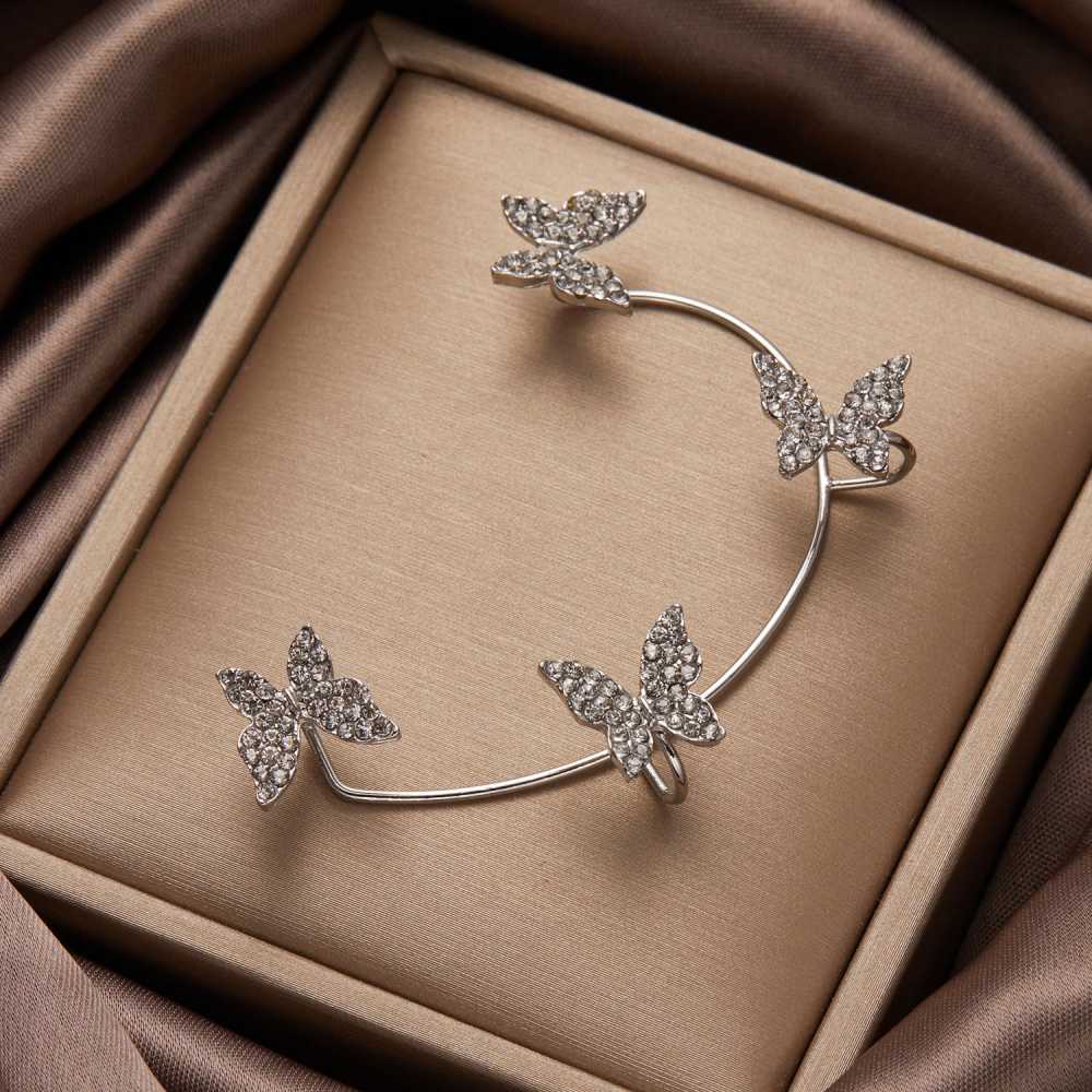 Women's Silver Plated Zircon Cuff Wrap Butterfly Crawler Earring
