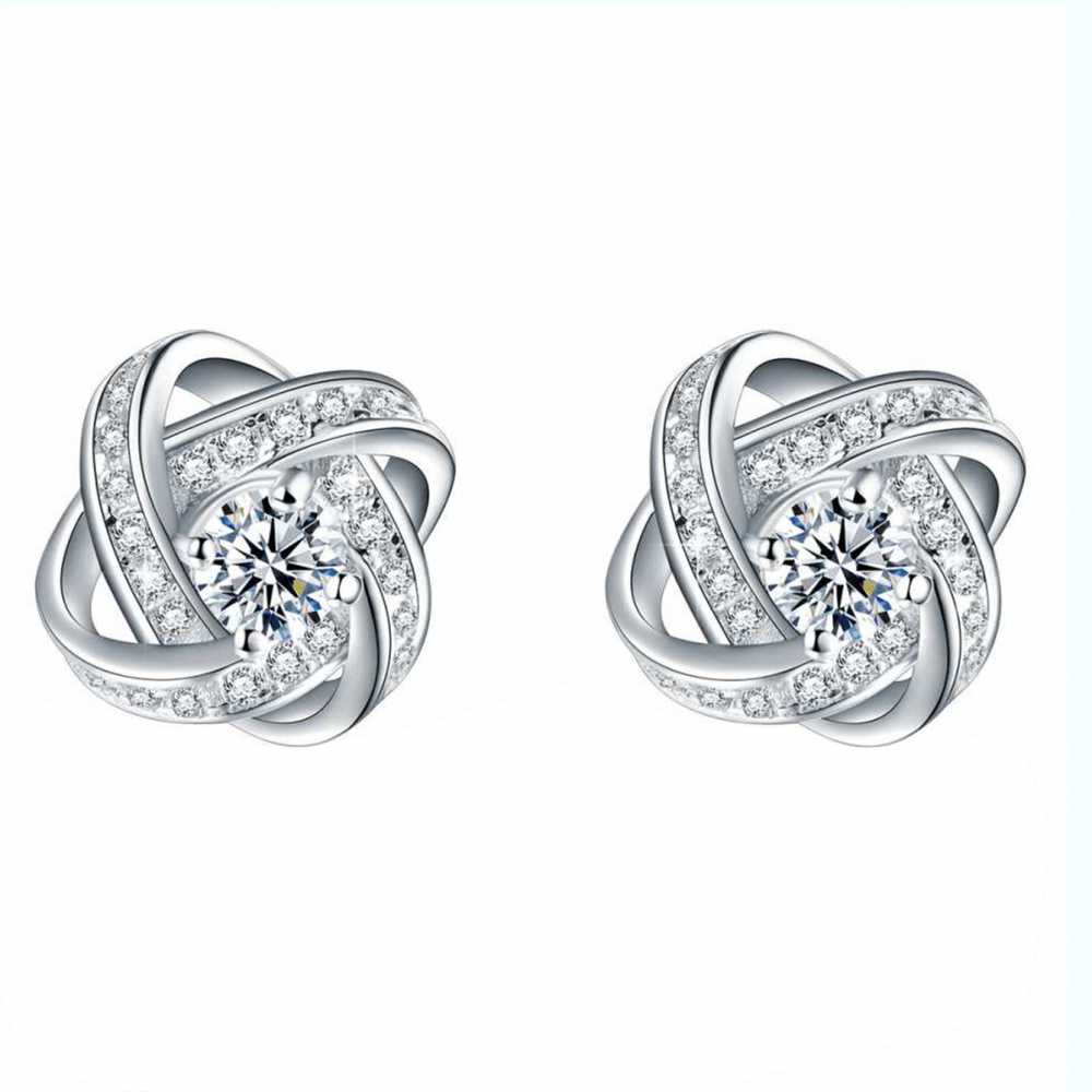 Women's Silver Plated Celtic Knot Stud With Cubic Zirconia