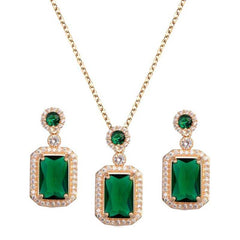 Women's Gold Plated Emerald Crystal With Cubic Zirconia Jewelry Set