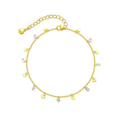 Women's Gold Plated Bead Drop Anklet With Cubic Zirconia