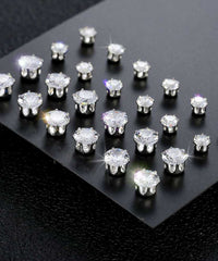 Women's Silver Plated Multi Size Cubic Zircon Round Cut Stud Earring