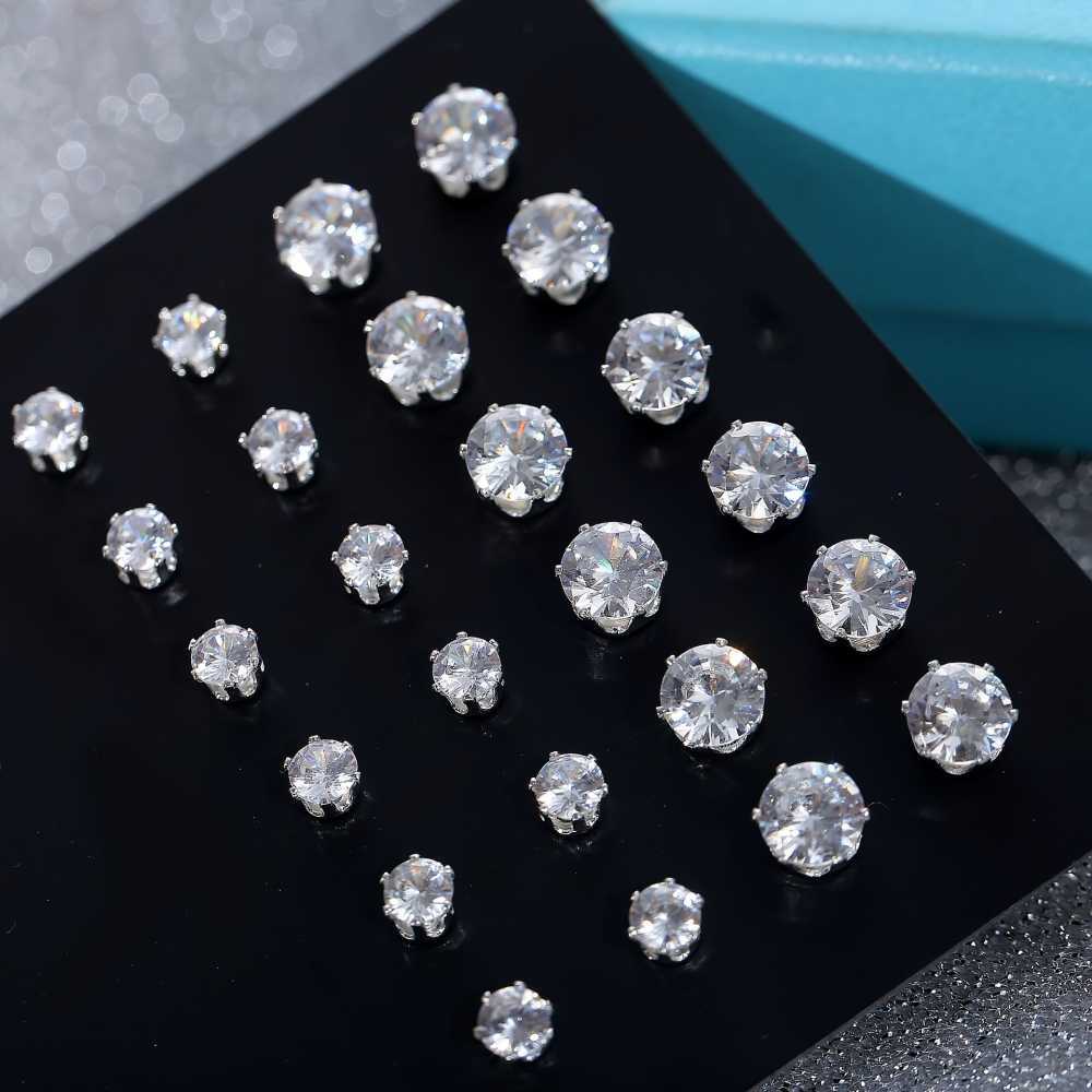 Women's Silver Plated Multi Size Cubic Zircon Round Cut Stud Earring