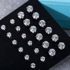 Women's Silver Plated Multi Size Cubic Zircon Round Cut Stud Earring