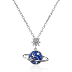 Women's Silver Plated Blue Planet Pendant Necklace