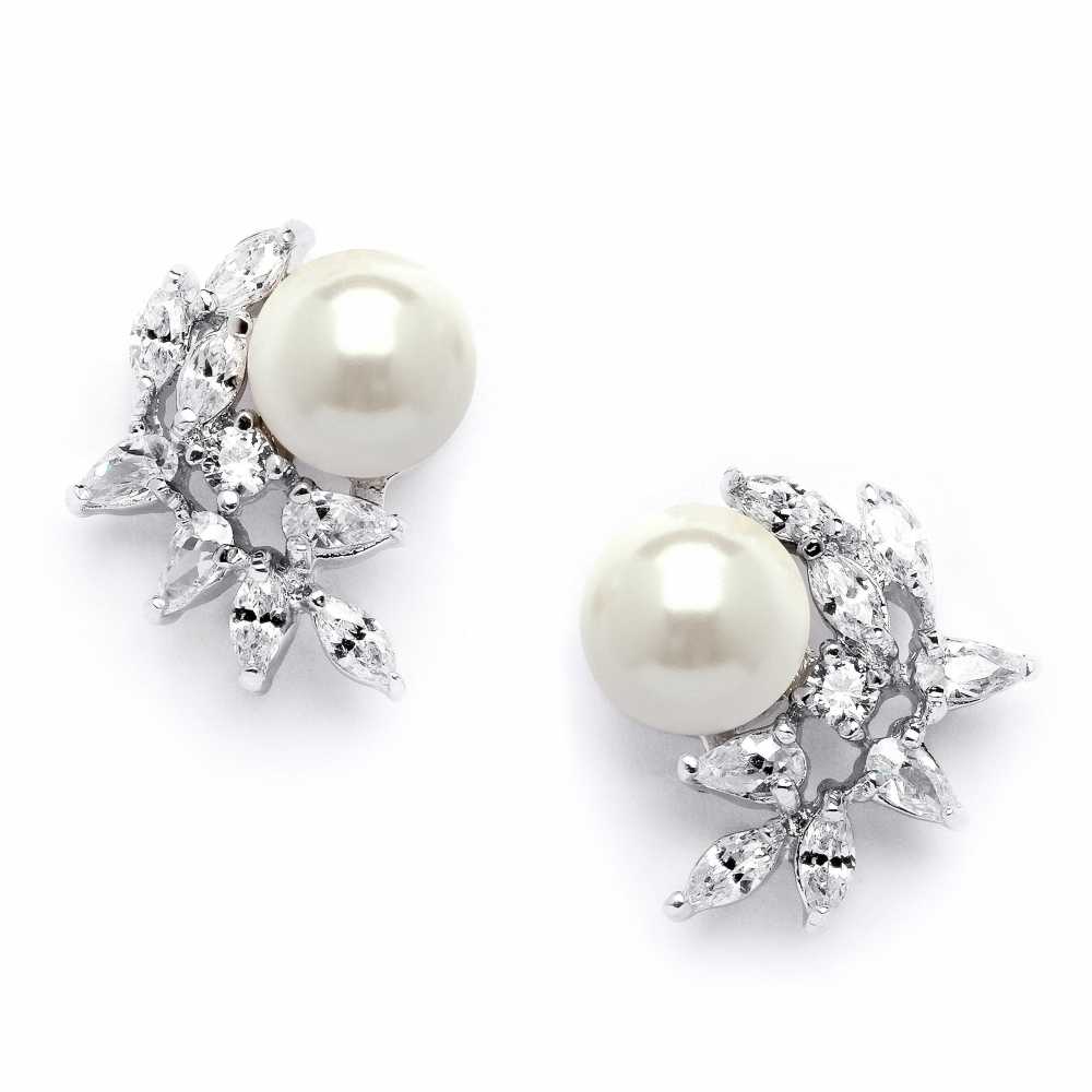 Women's Silver Plated Flower Pop Earrings With Cubic Zirconia