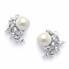 Women's Silver Plated Flower Pop Earrings With Cubic Zirconia