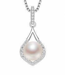 Women's Silver Plated Pendant Necklace With Pearl And Zirconia