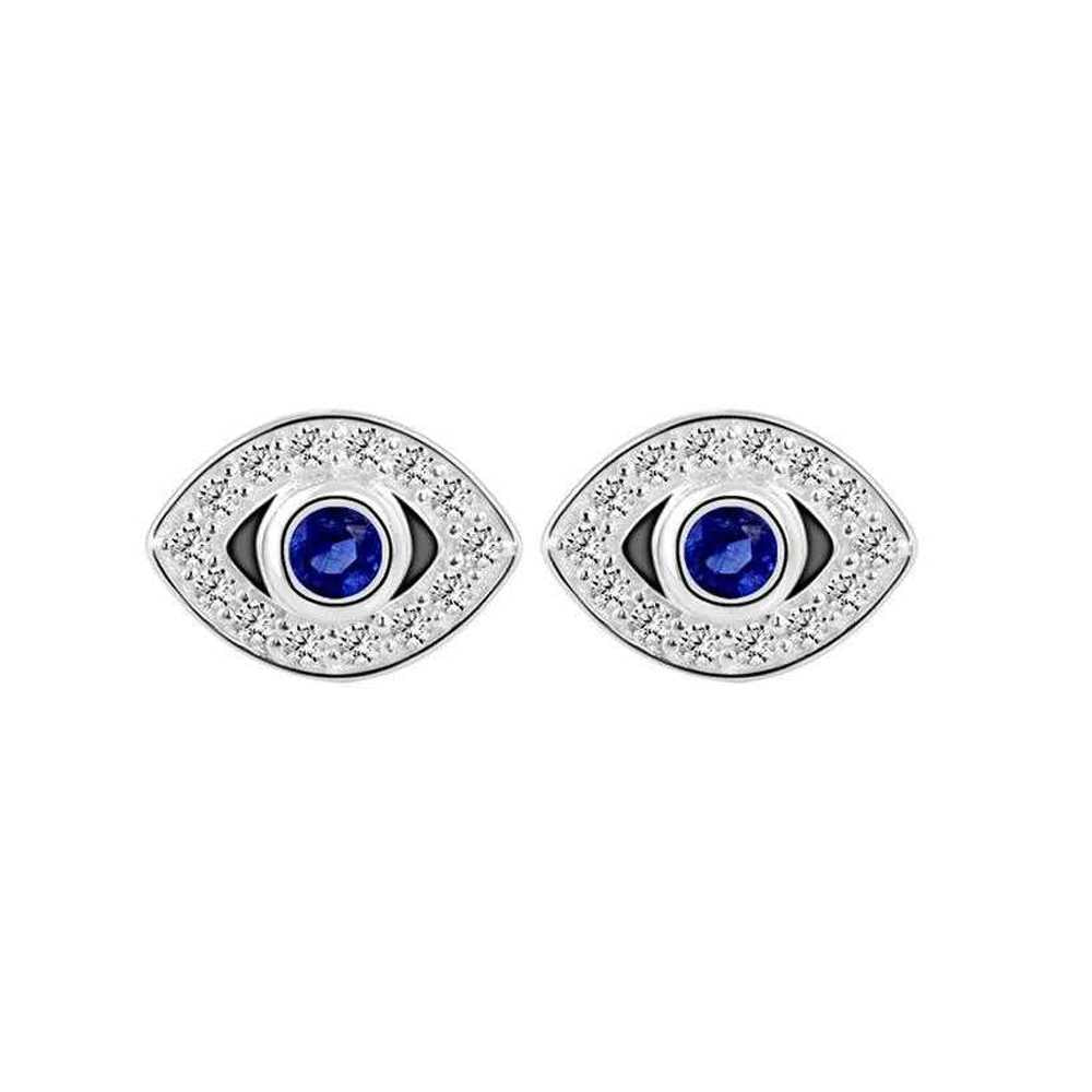 Women's Silver Plated Evil Eye Stud Earrings With Cubic Zirconia